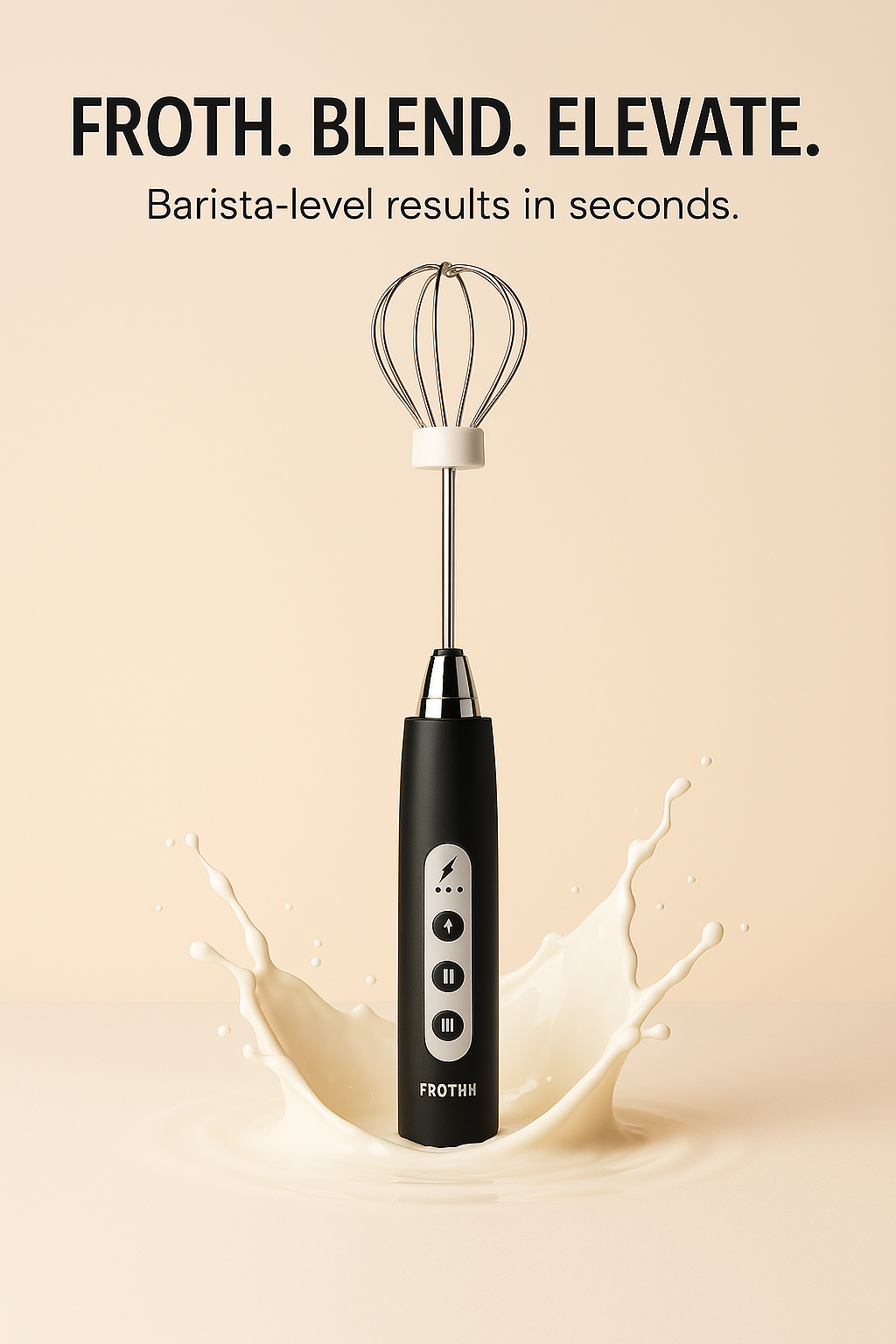 FROTHN Handheld Milk Frother – USB Rechargeable, 3 Speeds, 3 Whisks