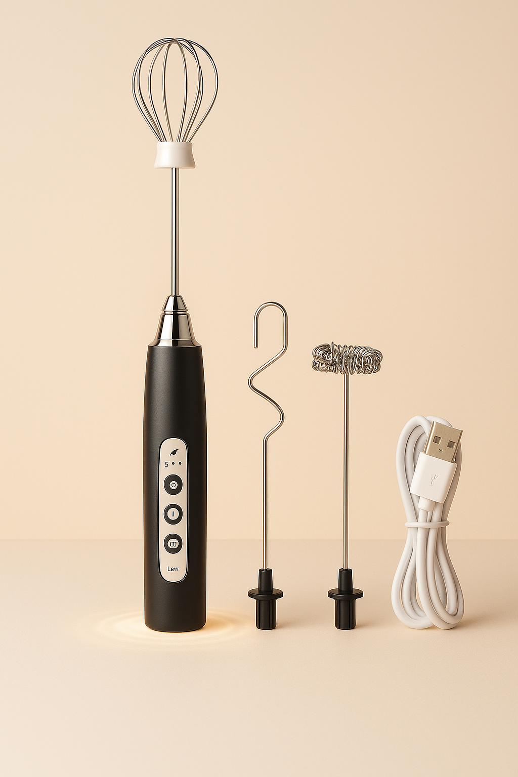 FROTHN Handheld Milk Frother – USB Rechargeable, 3 Speeds, 3 Whisks